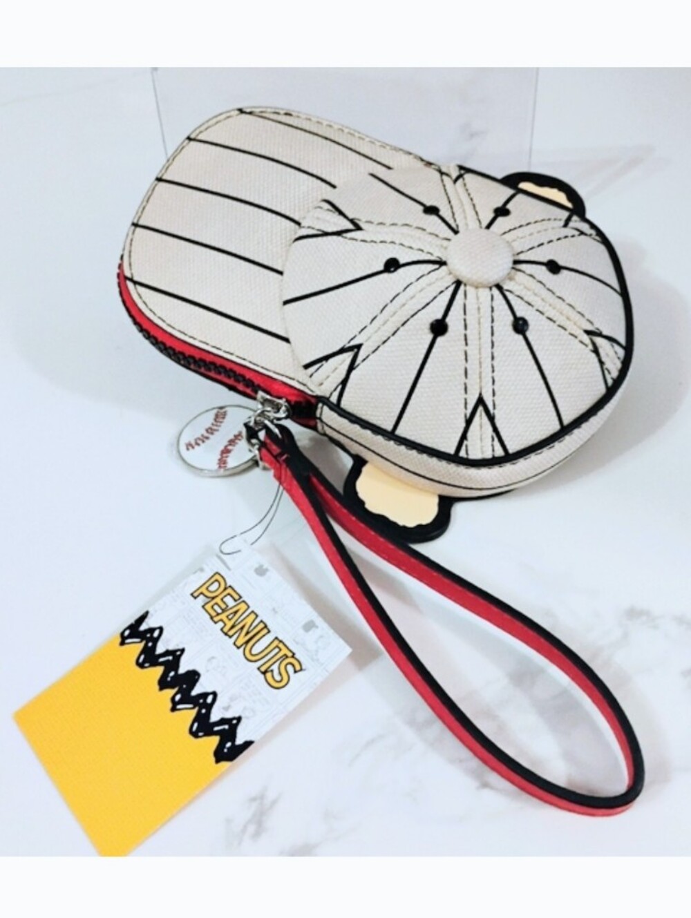 NWT Peanuts Charlie Brown Wristlet - Cream & Black Baseball Cap w/ Red Trim